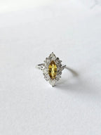 Natural Yellow Sapphire Gemstone Ring - 18k White Gold Diamond Handmade Ring
