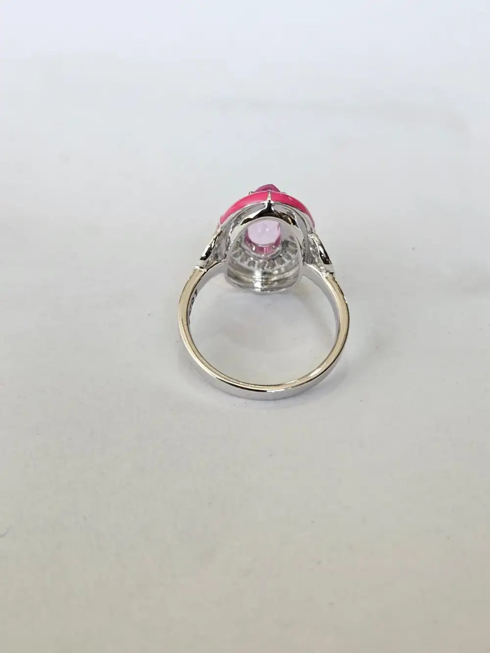 1.94 Ct. Pink Sapphire & Pink Enamel Ring - 18k White Gold Diamond Ring