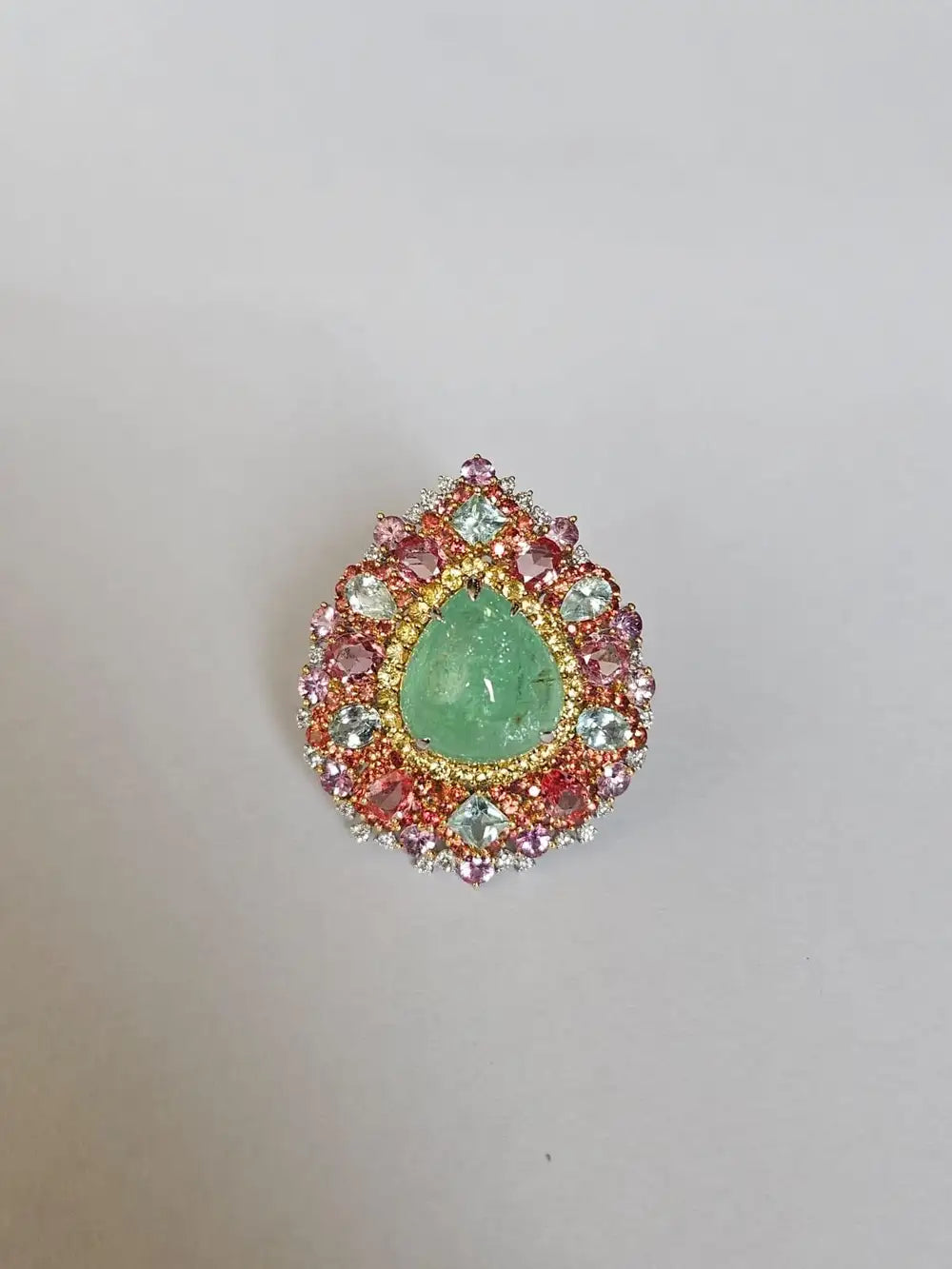 18k White Gold Diamond Handmade Cocktail Ring - Natural Paraiba Tourmaline & Multi Sapphire Gemstone Ring