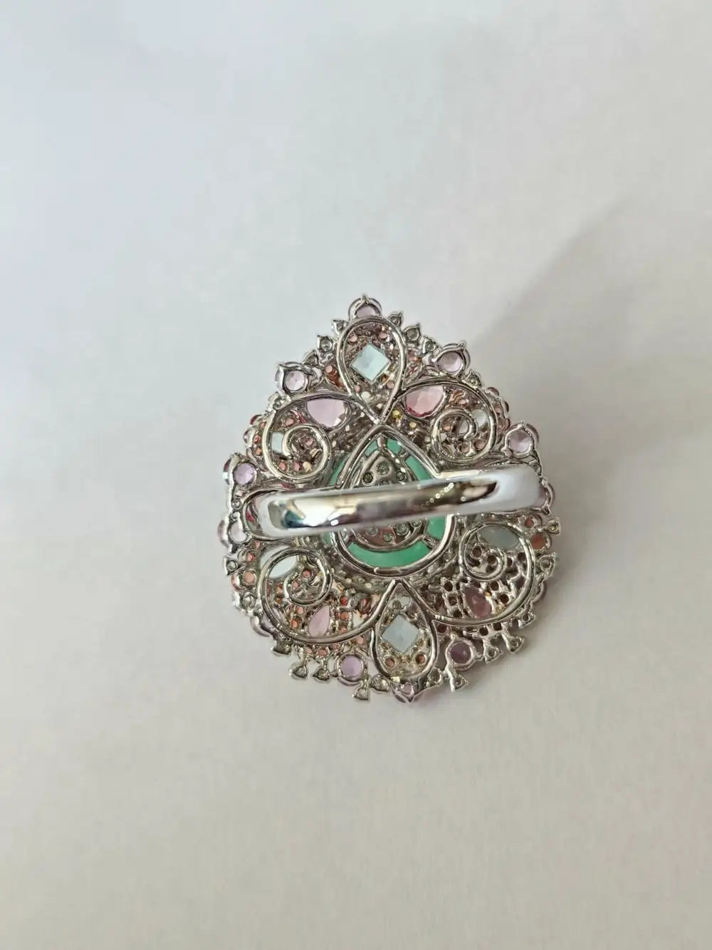 18k White Gold Diamond Handmade Cocktail Ring - Natural Paraiba Tourmaline & Multi Sapphire Gemstone Ring