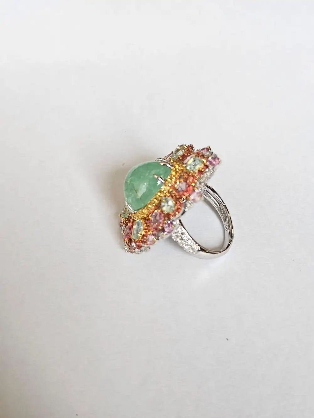 18k White Gold Diamond Handmade Cocktail Ring - Natural Paraiba Tourmaline & Multi Sapphire Gemstone Ring