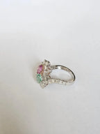 18k White Gold Diamond Toi et Moi Ring - Natural Pink Sapphire & Paraiba Tourmaline Cocktail Ring