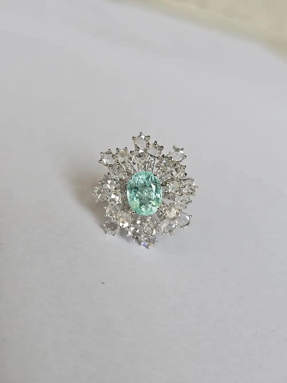18k White Gold Diamond Wedding Ring - Natural Paraiba Tourmaline Gemstone Ring