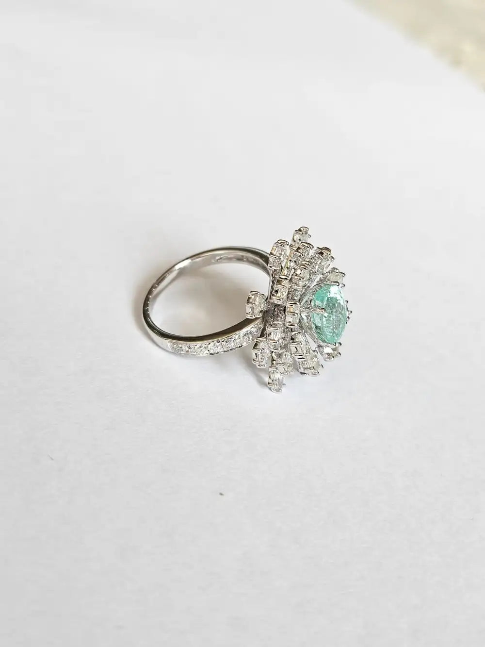 18k White Gold Diamond Wedding Ring - Natural Paraiba Tourmaline Gemstone Ring
