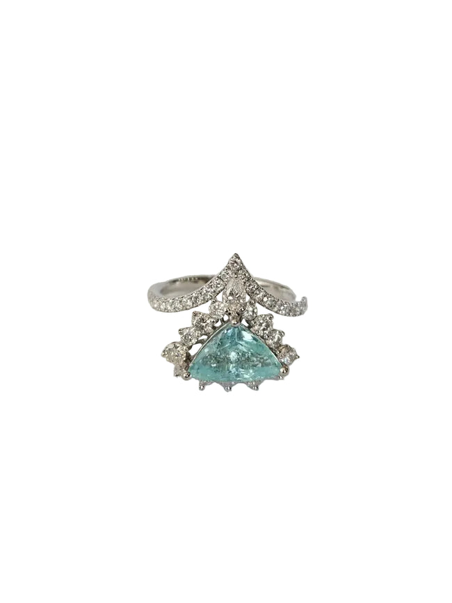 Natural 2.28 Ct. Paraiba Tourmaline Gemstone Ring - 18k White Gold Diamond Ring Hover Image