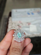 18k White Gold Diamond Wedding Ring - Natural Paraiba Tourmaline Gemstone Ring