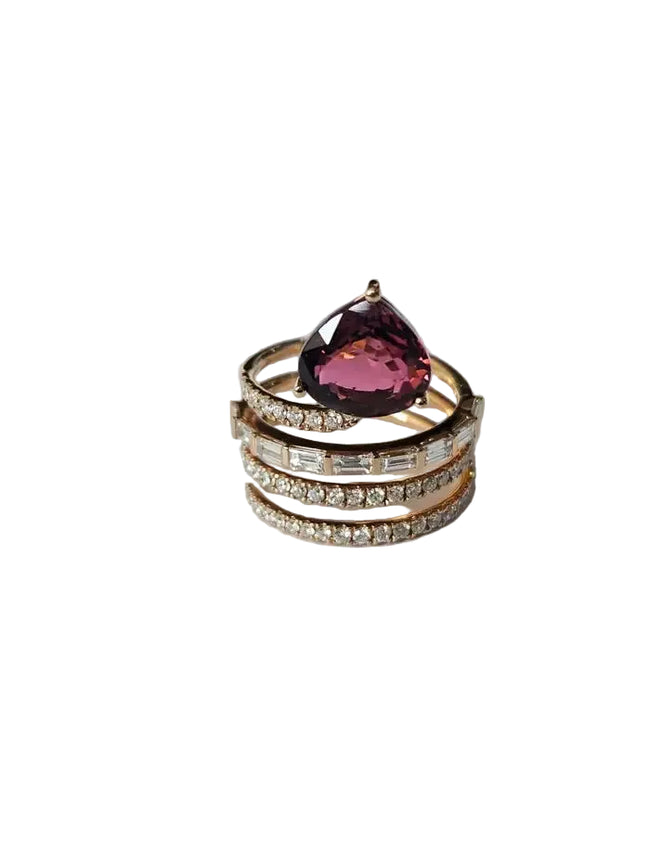 18k Rose Gold Diamond Ring - Natural Tourmaline Engagement Ring Hover Image
