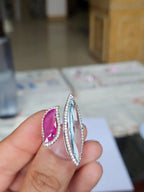 Natural Aquamarine & Mozambique Ruby Ring - 18k White Gold Diamond Ring