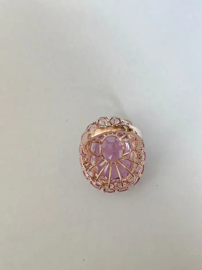 26.87 Ct. Kunzite & Pink Sapphire Cocktail Ring - 18k Rose Gold Diamond Wedding Ring
