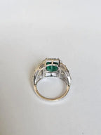Natural Zambian Emerald Cocktail Ring - 18k White Gold Ring With Yellow Diamonds