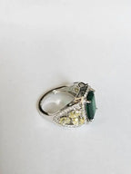 Natural Zambian Emerald Cocktail Ring - 18k White Gold Ring With Yellow Diamonds