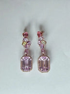 Natural Kunzite & Multi Sapphire Earrings - 18k Rose Gold Diamond Dangle Earrings