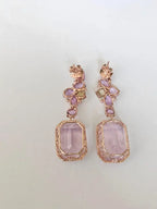 Natural Kunzite & Multi Sapphire Earrings - 18k Rose Gold Diamond Dangle Earrings