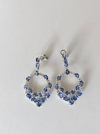 18k White Gold Diamond Handmade Earrings - Natural Blue Sapphire Dangle Earrings