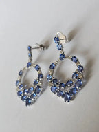 18k White Gold Diamond Handmade Earrings - Natural Blue Sapphire Dangle Earrings