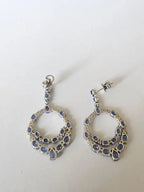 18k White Gold Diamond Handmade Earrings - Natural Blue Sapphire Dangle Earrings