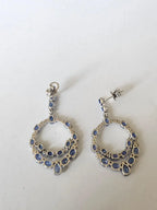 18k White Gold Diamond Dangle Earrings - Natural Blue Sapphire Gemstone Dangle Earrings