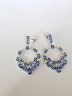 18k White Gold Diamond Handmade Earrings - Natural Blue Sapphire Dangle Earrings