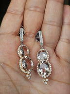 Natural Morganite & Diamond Dangle Earrings - 18k Rose Gold Handmade Earrings