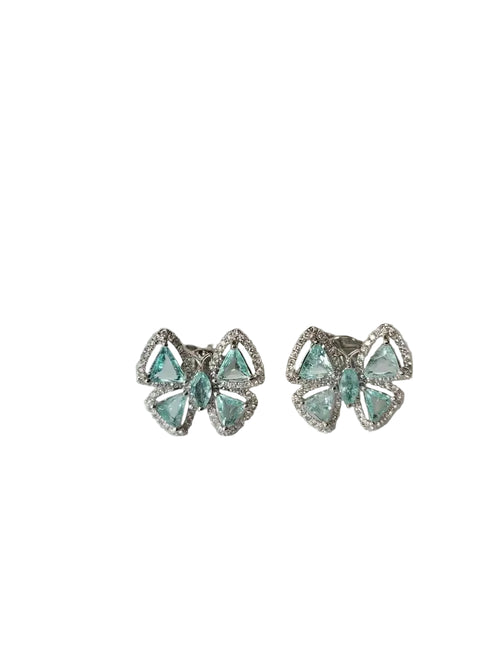 18k White Gold Diamond Stud Earrings - Natural Paraiba Tourmaline Butterfly Stud Earrings