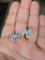 18k White Gold Diamond Stud Earrings - Natural Paraiba Tourmaline Butterfly Stud Earrings