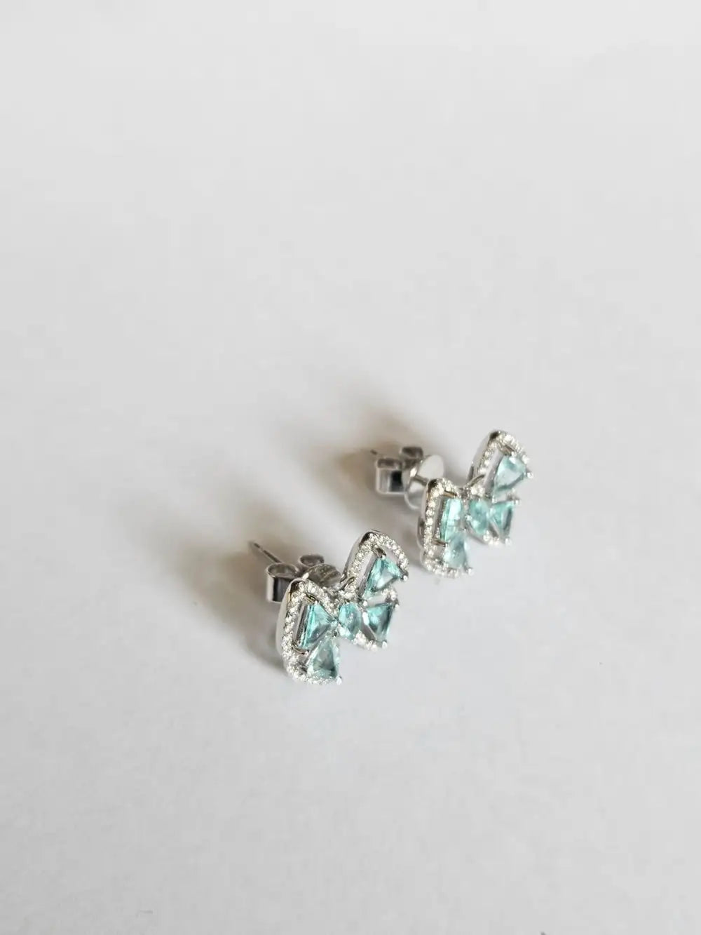 18k White Gold Diamond Stud Earrings - Natural Paraiba Tourmaline Butterfly Stud Earrings