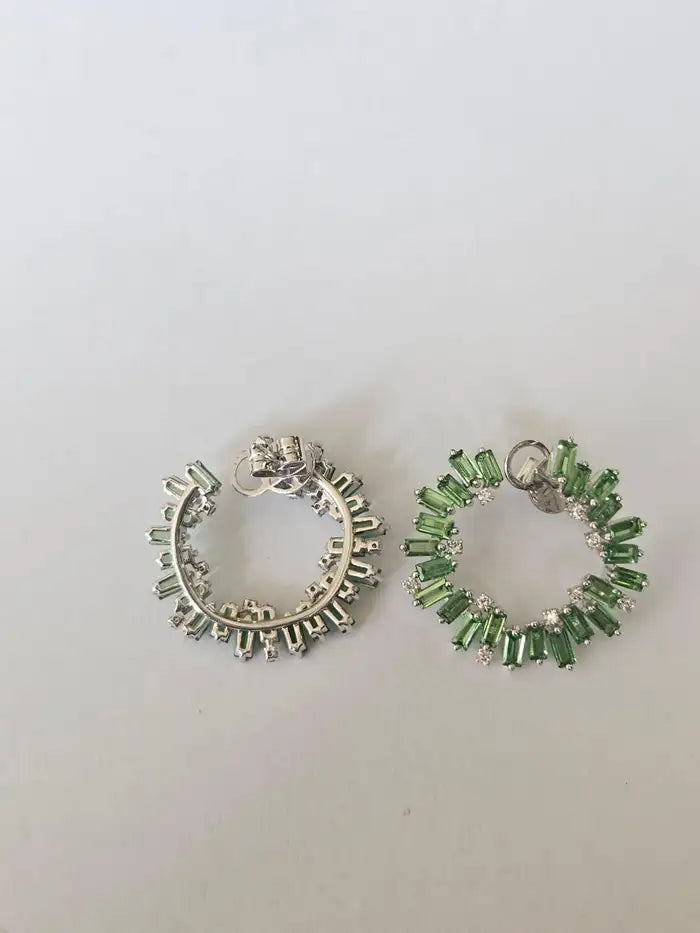 18k White Gold Diamond Earrings Natural Tsavorite Hoop Earrings