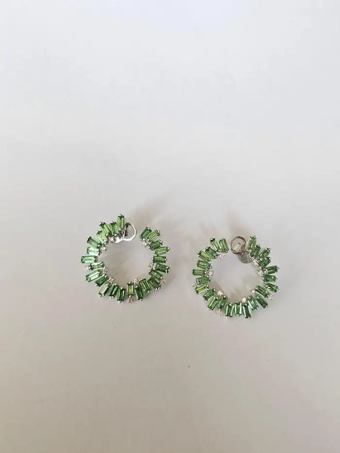 18k White Gold Diamond Earrings Natural Tsavorite Hoop Earrings