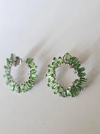 18k White Gold Diamond Earrings Natural Tsavorite Hoop Earrings