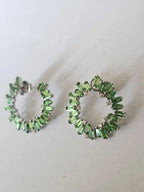 5.99 Ct. Tsavorite Gemstone Hoop Earrings - 18k White Gold Diamond Hoop Earrings