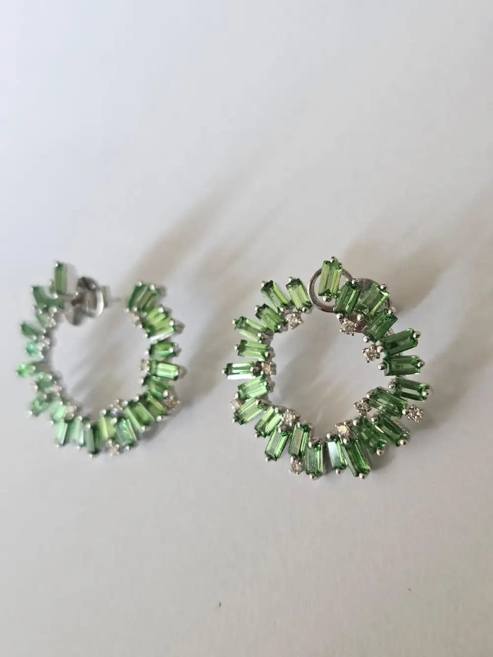 5.99 Ct. Tsavorite Gemstone Hoop Earrings - 18k White Gold Diamond Hoop Earrings