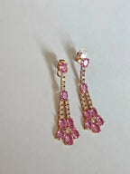 18k Rose Gold Diamond Handmade Earrings - Natural Pink Sapphire Dangle Earrings