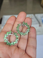 18k White Gold Diamond Earrings Natural Tsavorite Hoop Earrings