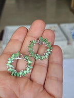 5.99 Ct. Tsavorite Gemstone Hoop Earrings - 18k White Gold Diamond Hoop Earrings
