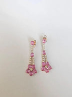 Natural Pink Sapphire Gemstone Dangle Earrings - 18k Rose Gold Diamond Earrings