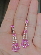 18k Rose Gold Diamond Handmade Earrings - Natural Pink Sapphire Dangle Earrings