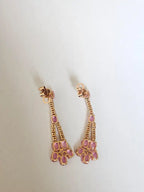 18k Rose Gold Diamond Handmade Earrings - Natural Pink Sapphire Dangle Earrings