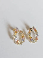 Natural Multi Sapphire & Diamond Hoop Earrings - 18k Yellow Gold Handmade Earrings