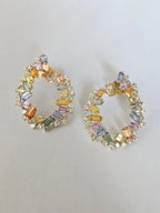 Natural Multi Sapphire & Diamond Hoop Earrings - 18k Yellow Gold Handmade Earrings