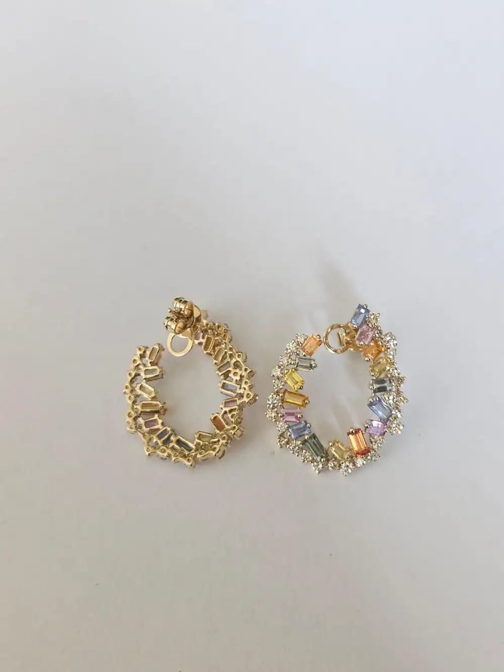 4.14 Ct. Multi Sapphire Gemstone Hoop Earrings - 18k Yellow Gold Diamond Hoop Earrings