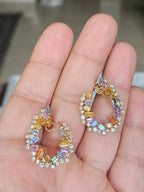 Natural Multi Sapphire & Diamond Hoop Earrings - 18k Yellow Gold Handmade Earrings