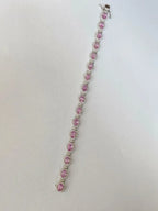 Natural Pink Sapphire Gemstone Bracelet - 18k White Gold Diamond Handmade Bracelet