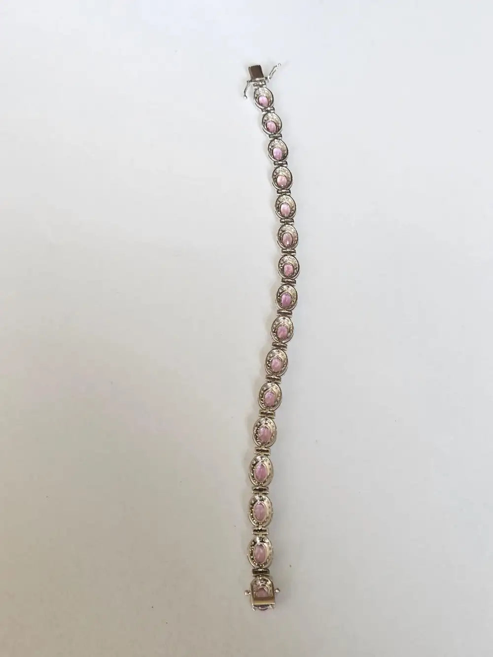 Natural Pink Sapphire Gemstone Bracelet - 18k White Gold Diamond Handmade Bracelet