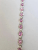 Natural Pink Sapphire Gemstone Bracelet - 18k White Gold Diamond Handmade Bracelet