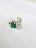 18k White Gold Diamond Wedding Ring - Natural Zambian Emerald Gemstone Ring