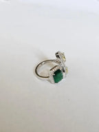 18k White Gold Diamond Wedding Ring - Natural Zambian Emerald Gemstone Ring