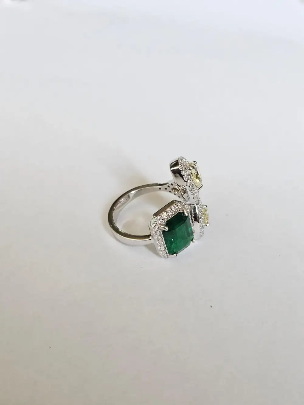18k White Gold Diamond Wedding Ring - Natural Zambian Emerald Gemstone Ring