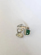 18k White Gold Diamond Wedding Ring - Natural Zambian Emerald Gemstone Ring