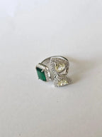 18k White Gold Diamond Wedding Ring - Natural Zambian Emerald Gemstone Ring