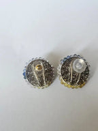 18k White Gold Diamond Stud Earrings - Natural Ethiopian Opal & Multi Sapphire Briolette Stud Earrings